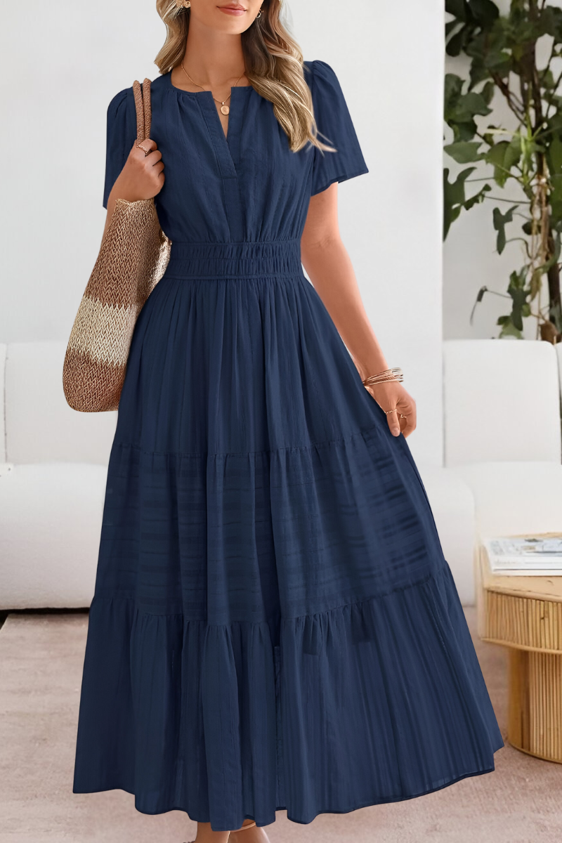 Damen Kleid | V-Ausschnitt Kurzarm A-Linie