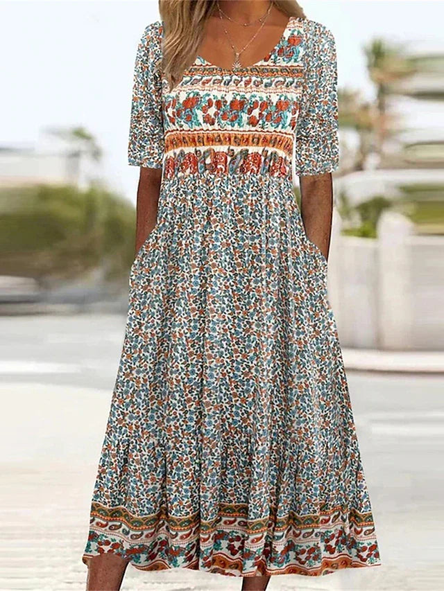 Damen Kleid | Bohemian Print Midi