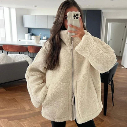 Damen Übergangsjacke | Oversize Teddy Mit Reißverschluss