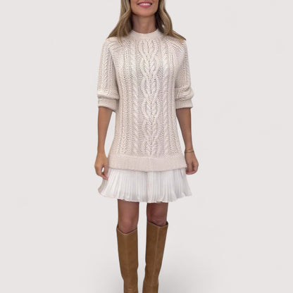Damen Kleid | Zopfmuster Plissee Saum