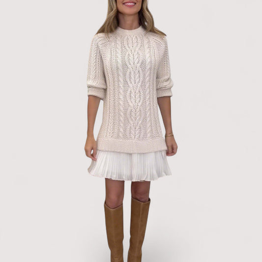 Damen Kleid | Zopfmuster Plissee Saum