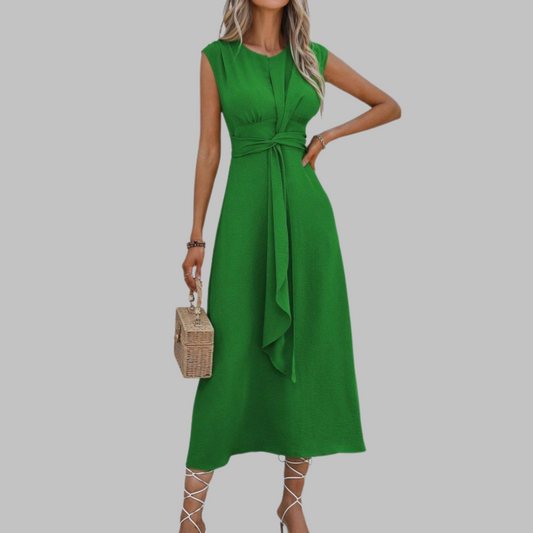 Damen Kleid | Rundhalsausschnitt Bindegürtel