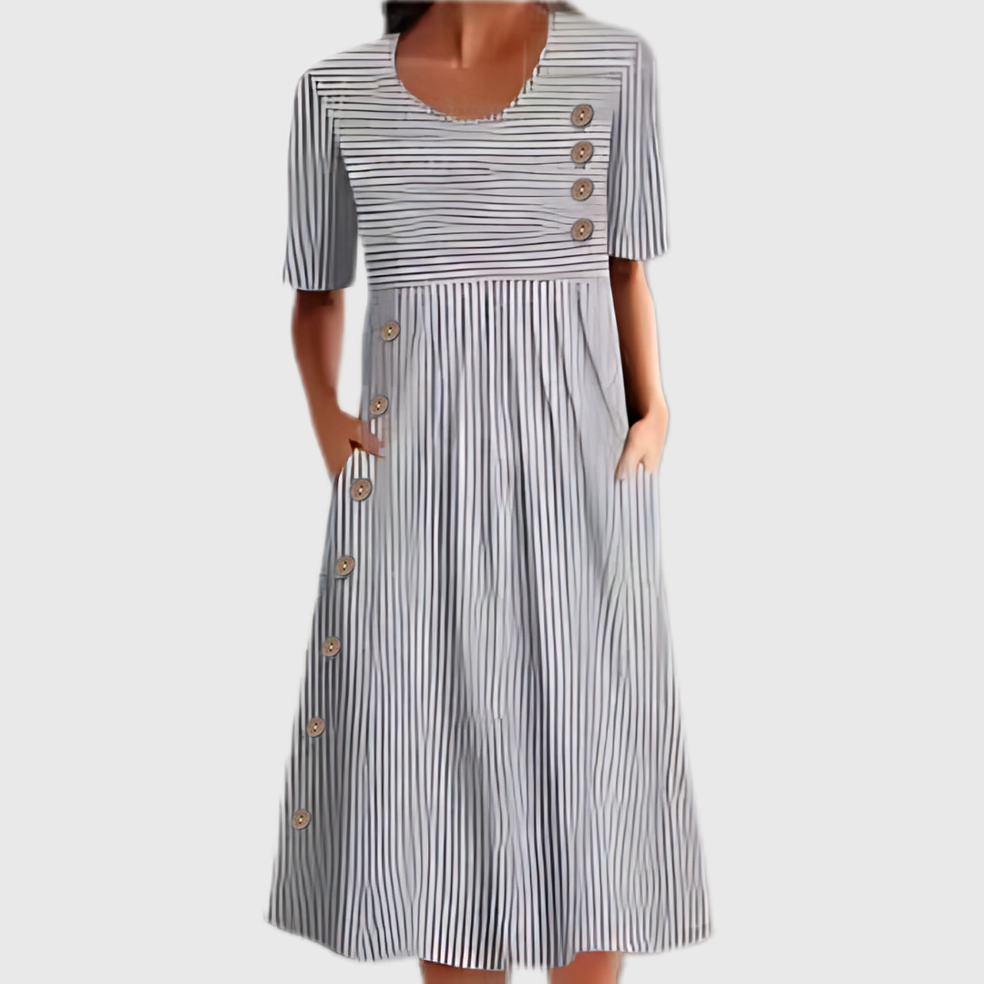 Damen Kleid | Streifen Knopfleiste Midi