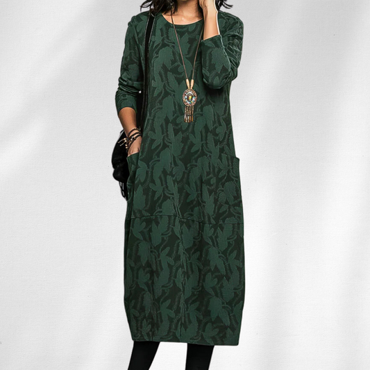Damen Kleid | Langarm Rundhals Midi