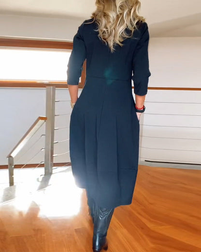 Damen Kleid | Rundhals Langarm Midi