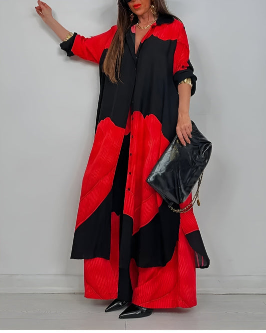 Damen Zweiteiler | Lange Bluse und Weite Hose