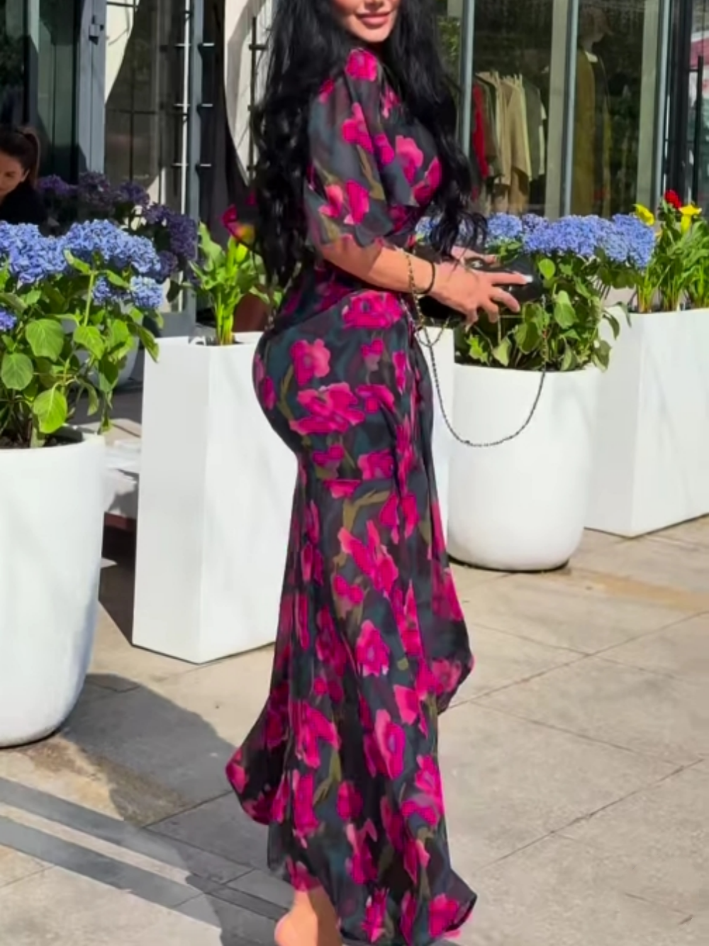 Damen Kleid | Wickel V-Ausschnitt Floral