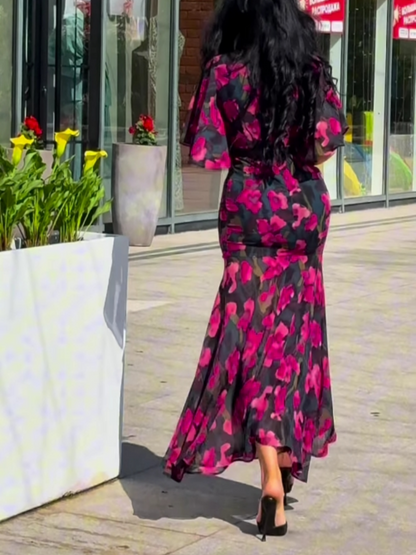 Damen Kleid | Wickel V-Ausschnitt Floral