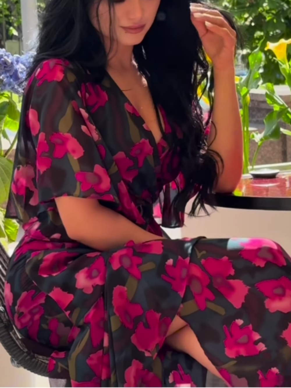 Damen Kleid | Wickel V-Ausschnitt Floral
