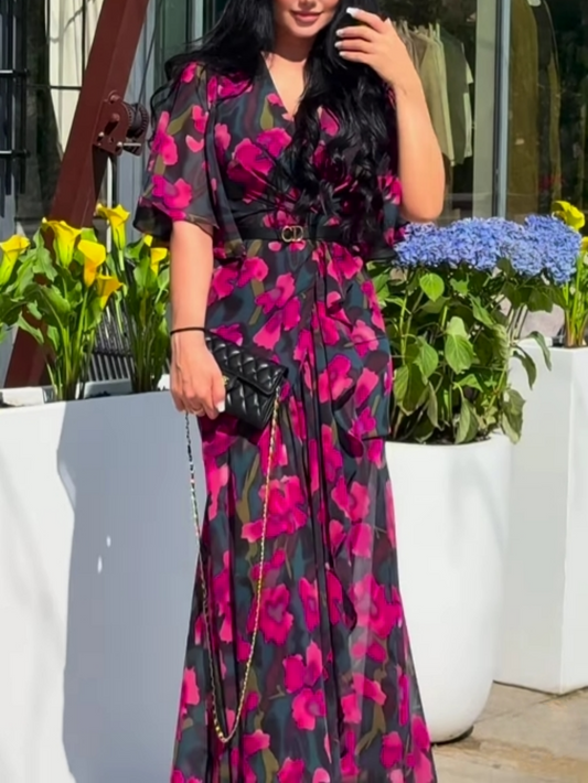 Damen Kleid | Wickel V-Ausschnitt Floral