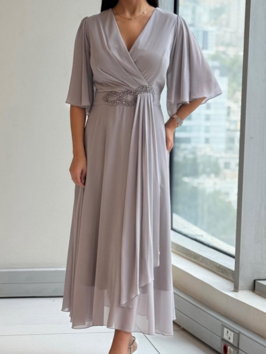 Damen Kleid | Wickel V-Ausschnitt Maxi