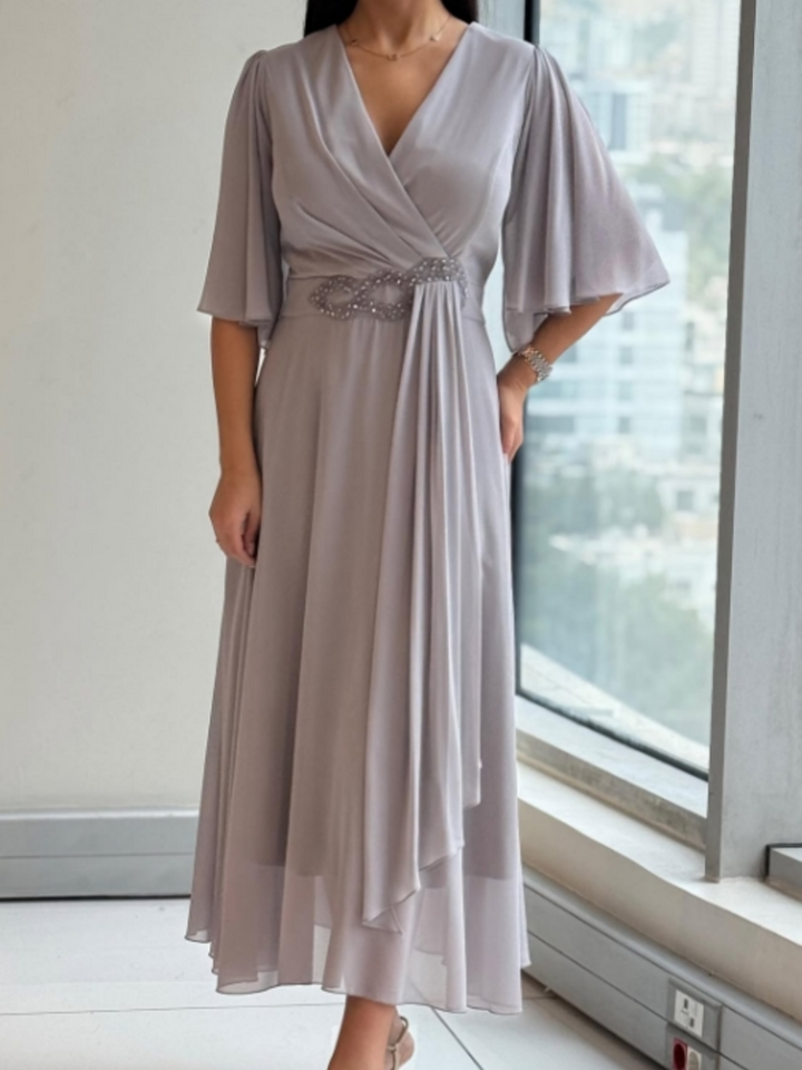 Damen Kleid | Wickel V-Ausschnitt Maxi