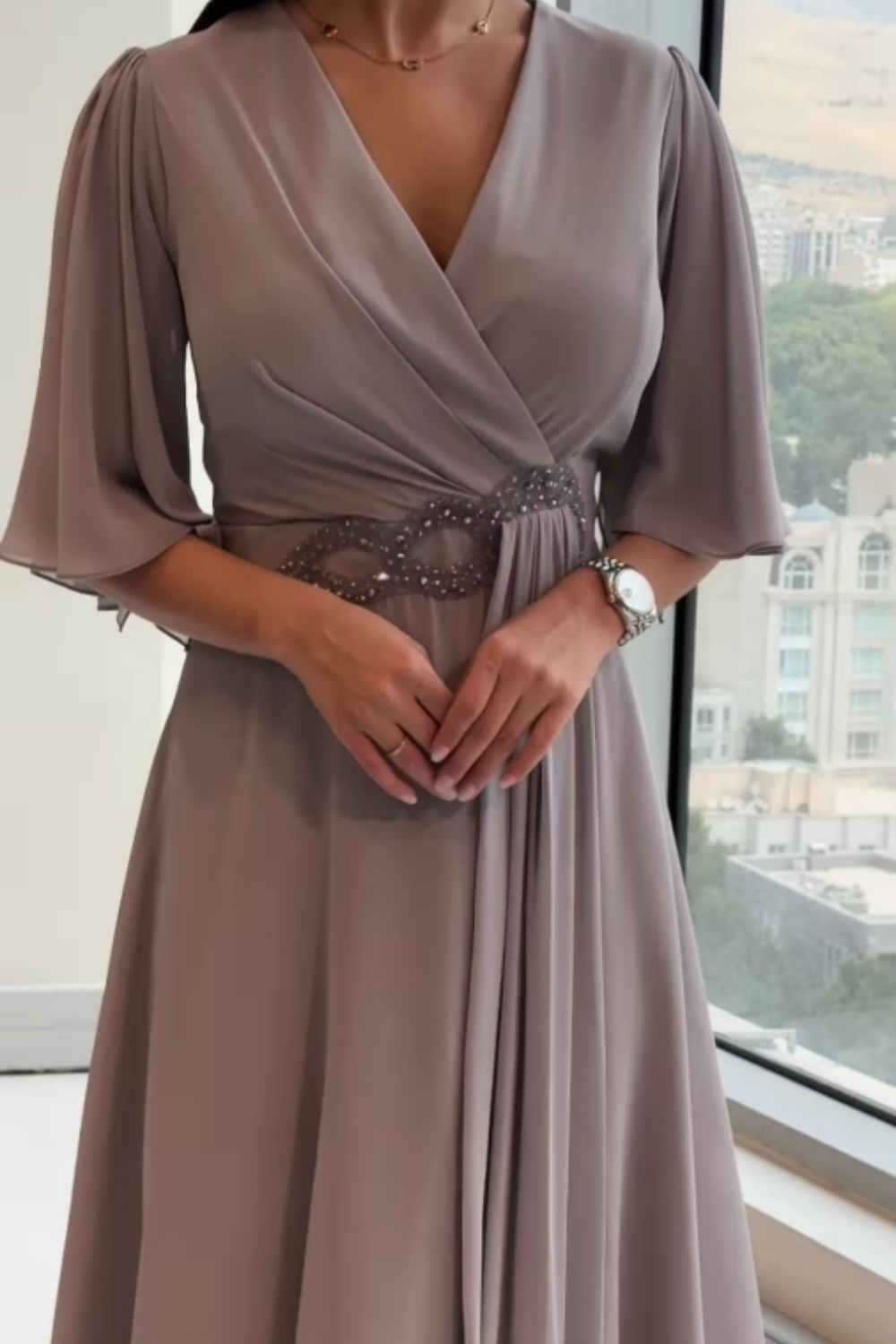 Damen Kleid | Wickel V-Ausschnitt Maxi