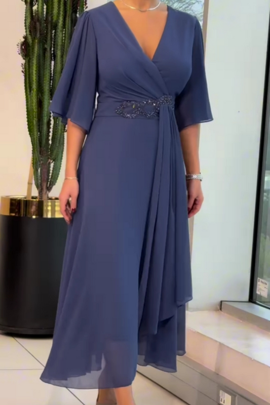 Damen Kleid | Wickel V-Ausschnitt Maxi
