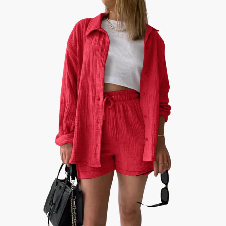 Damen-Dreiteiler | Bluse Top und Shorts