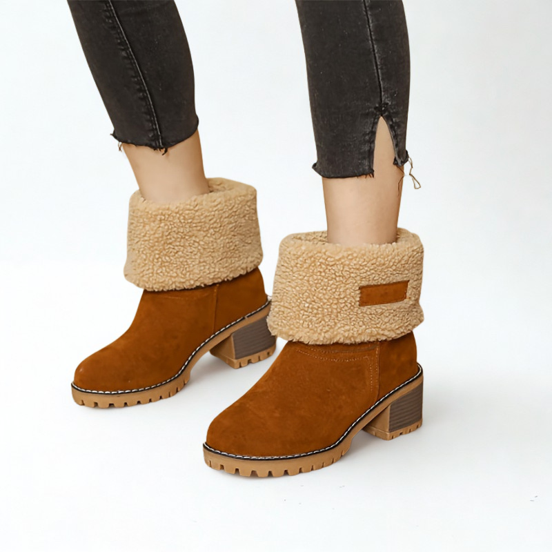 Winterschuhe Damen Stiefel | Umklappbarer Schaft mit Blockabsatz