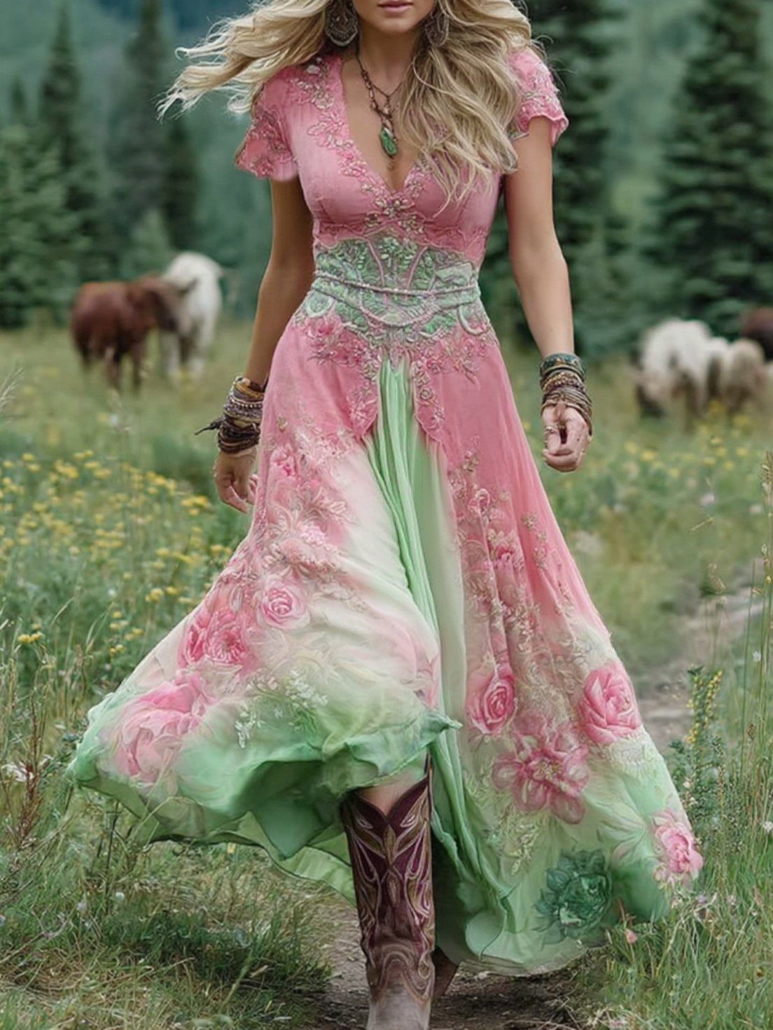 Damen Kleid | V-Ausschnitt Florales Muster