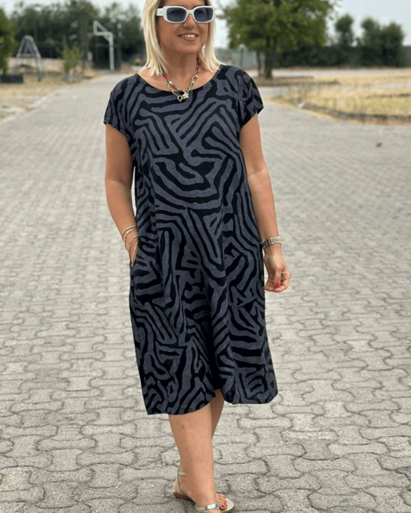 Damen Kleid | Rundhals Print Kurzarm