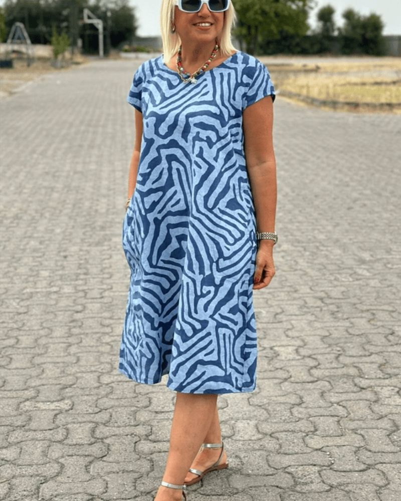Damen Kleid | Rundhals Print Kurzarm