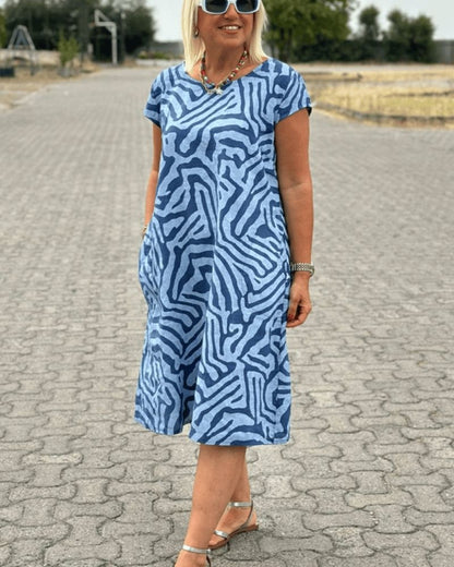 Damen Kleid | Rundhals Print Kurzarm