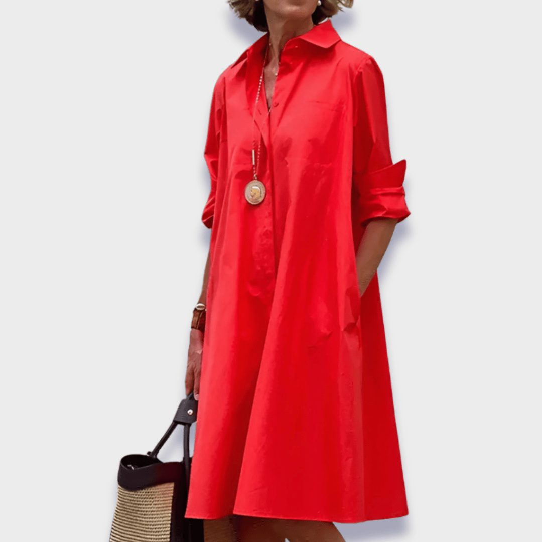 Damen Kleid | Hemdkragen Lockere Knielänge