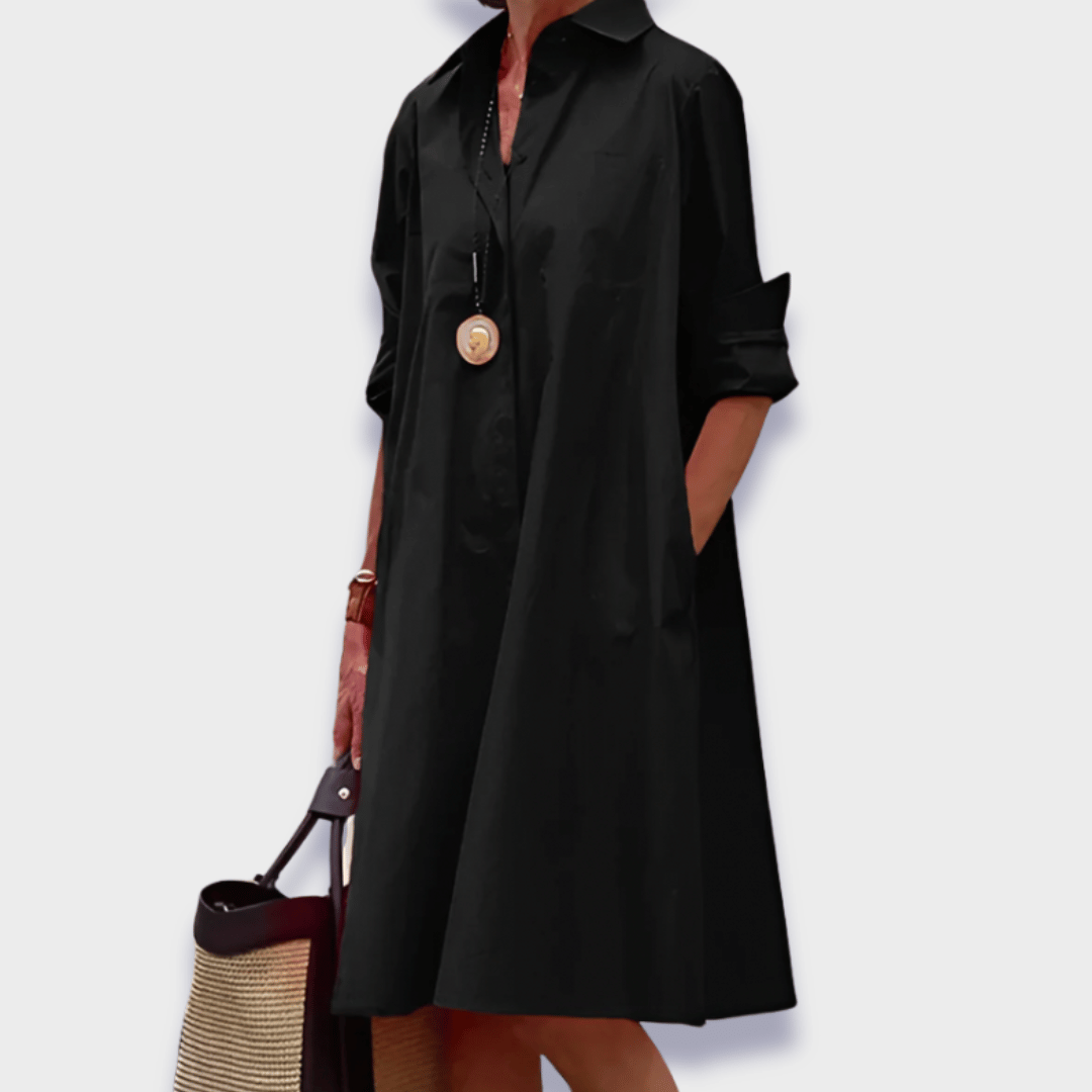 Damen Kleid | Hemdkragen Lockere Knielänge