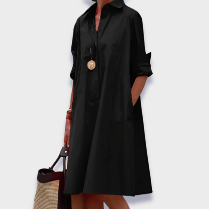 Damen Kleid | Hemdkragen Lockere Knielänge
