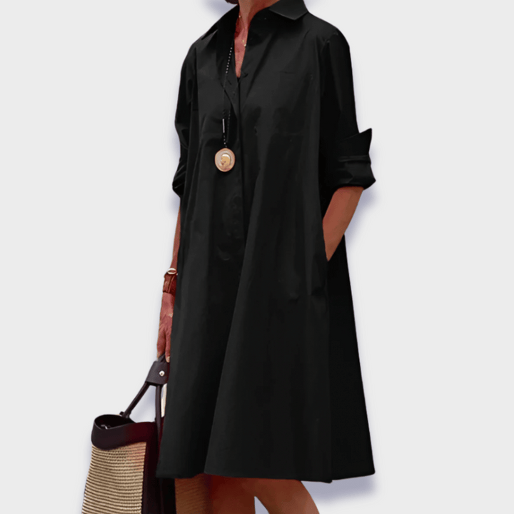 Damen Kleid | Hemdkragen Lockere Knielänge