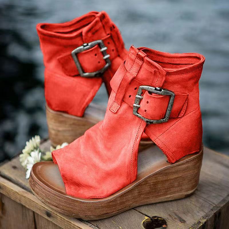 Damen Sandalen | Keilsohle Knöchelriemen Offen