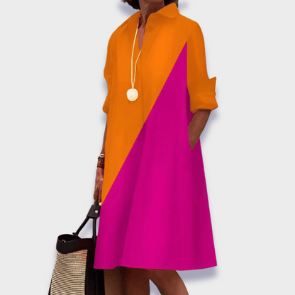 Damen Kleid | Hemdkragen Lockere Knielänge