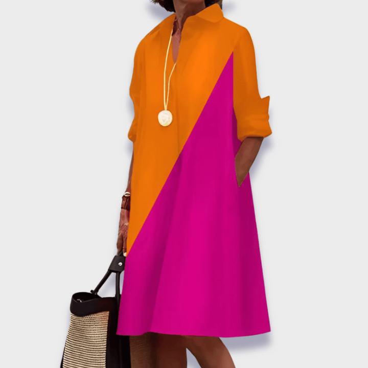 Damen Kleid | Hemdkragen Lockere Knielänge