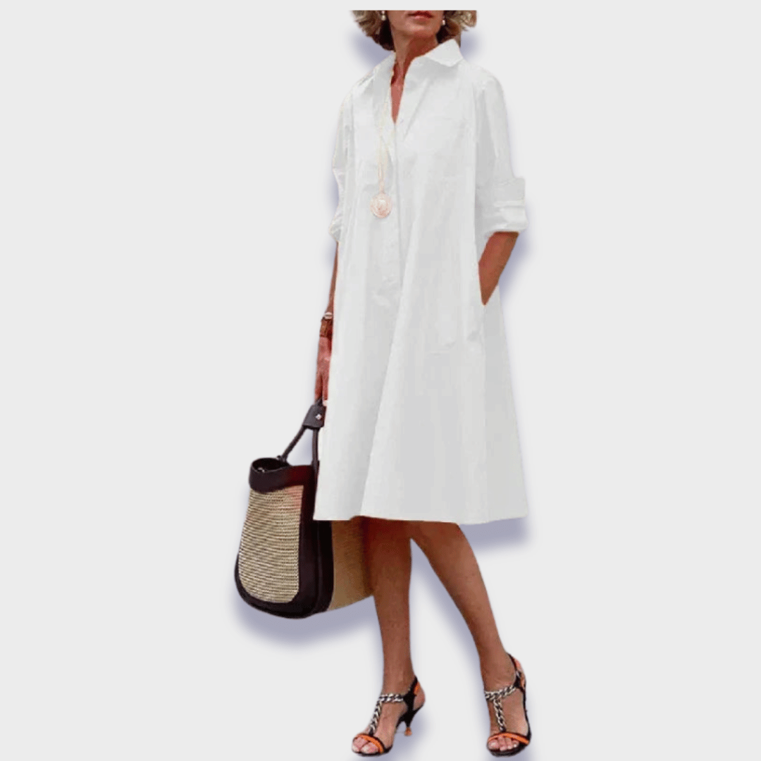 Damen Kleid | Hemdkragen Lockere Knielänge