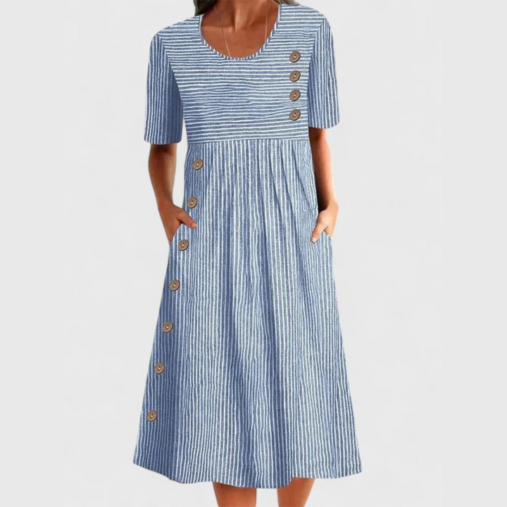 Damen Kleid | Streifen Knopfleiste Midi