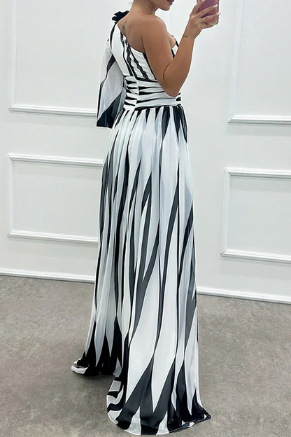 Damen Abendkleid | One-Shoulder Streifen Maxi