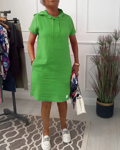 Damen Kleid | Knielang Kurzarm mit Kapuze