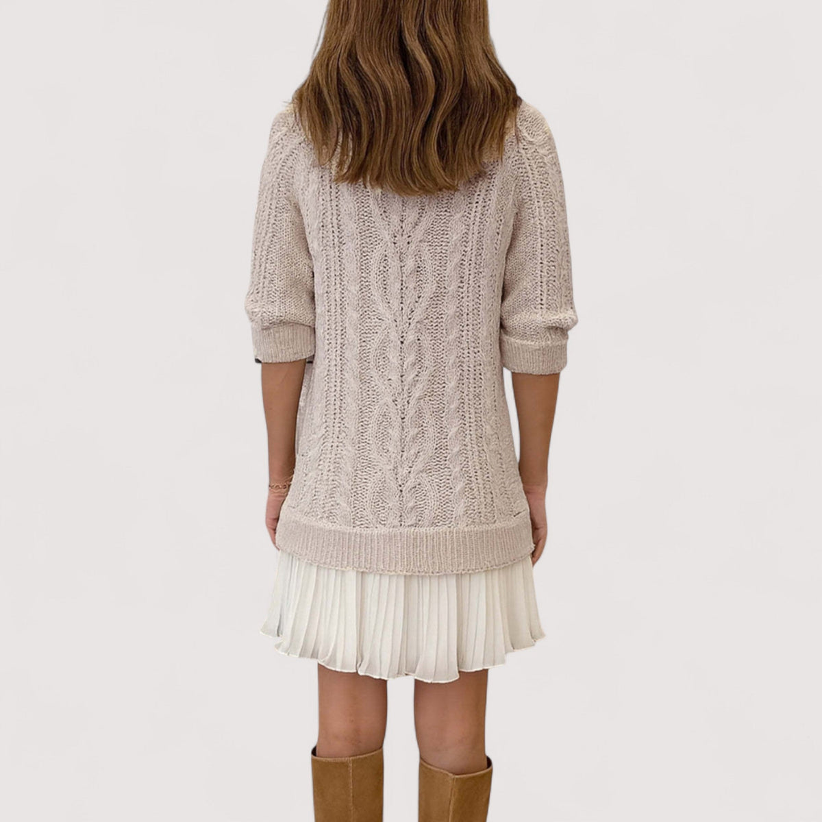 Damen Kleid | Zopfmuster Plissee Saum