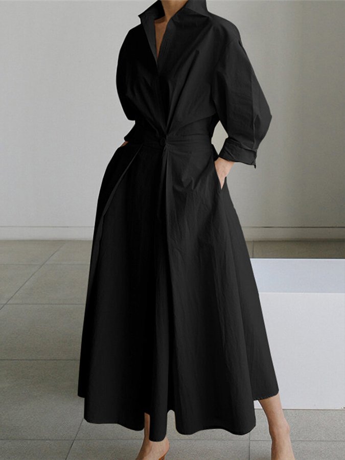 Damen Kleid | Kragen A-Linie Maxi