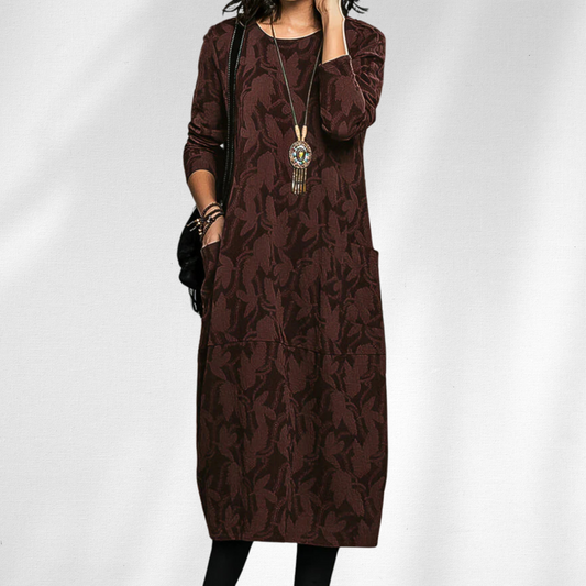 Damen Kleid | Langarm Rundhals Midi