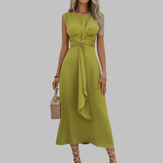 Damen Kleid | Rundhalsausschnitt Bindegürtel
