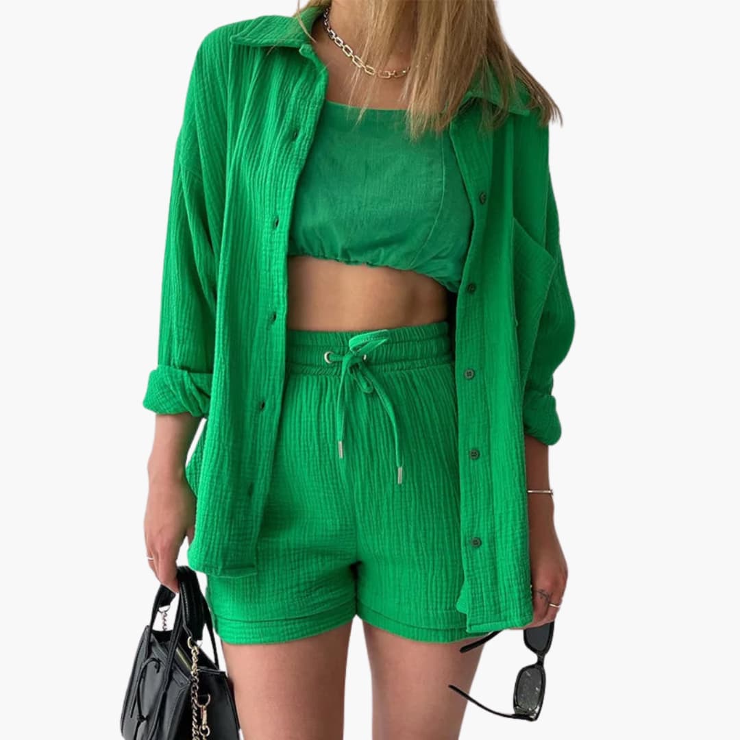 Damen-Dreiteiler | Bluse Top und Shorts