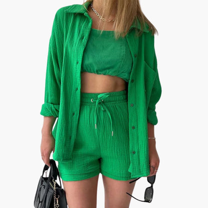 Damen-Dreiteiler | Bluse Top und Shorts