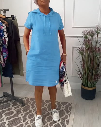 Damen Kleid | Knielang Kurzarm mit Kapuze