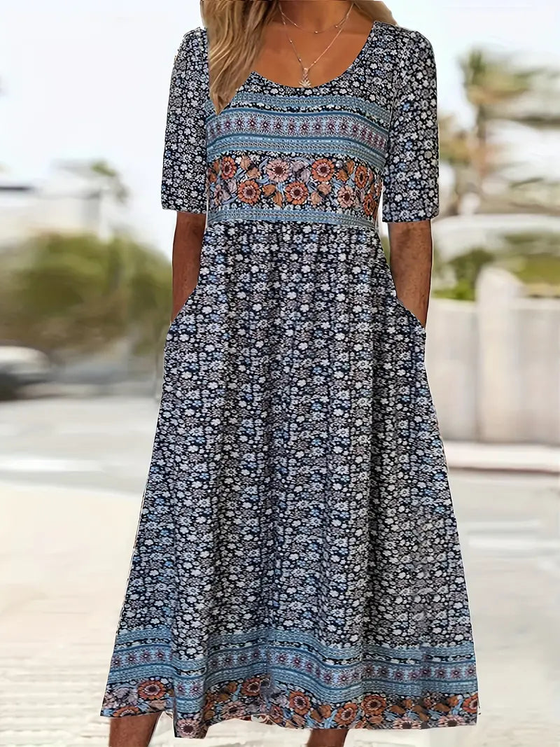 Damen Kleid | Bohemian Print Midi