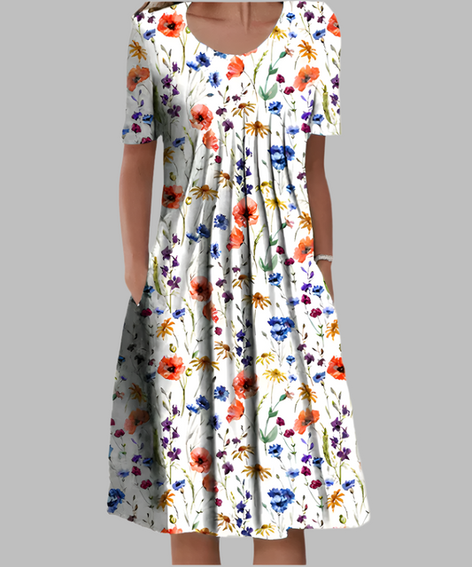 Damen Kleid | Blumenmuster Rundhals