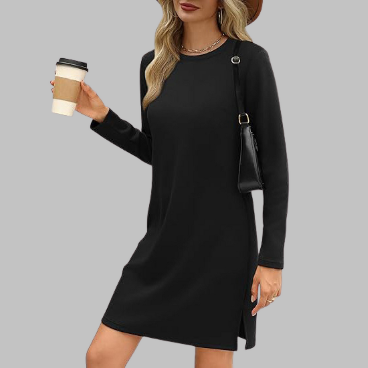 Damen Kleid | Langarm Rundhals Mini