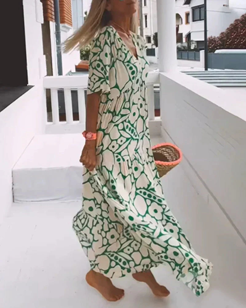 Damen Kleid | V-Ausschnitt Kurzarm Maxi