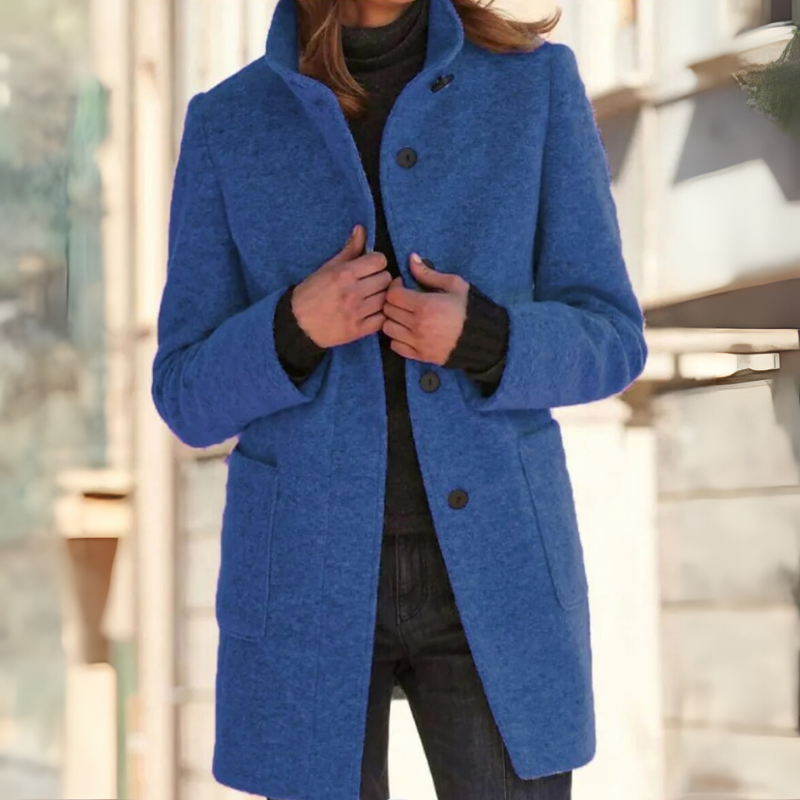 Damen Klassischer Wintermantel | Stehkragen Knopfdesign
