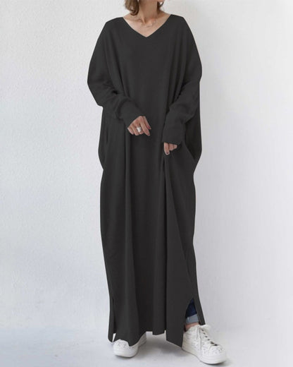 Damen Kleid | V-Ausschnitt Langarm Maxi