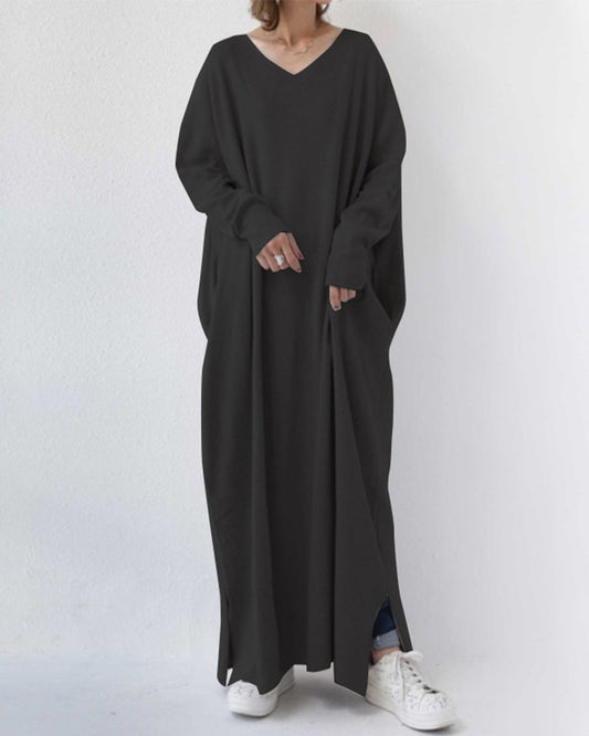 Damen Kleid | V-Ausschnitt Langarm Maxi