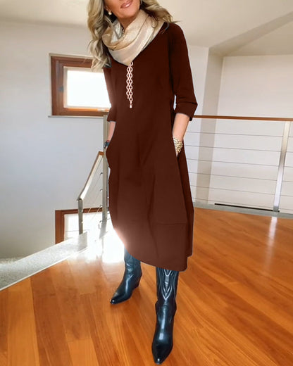 Damen Kleid | Rundhals Langarm Midi